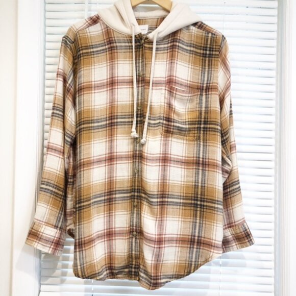 American Eagle Plaid Button Down Hoodie Size M - Picture 1 of 16